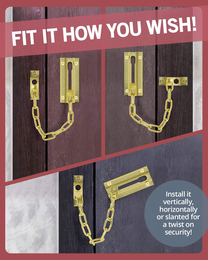 JD Jack N'Drill Jack N'Drill 2 Pack Door Chain Lock, Exclusive Chain Door Lock with Extended Chain Length, 100% Child Proof Safety, Heavy Duty Chain Locks for Inside Door and Extra Front Door Lock (Brass Plated) - Image 5
